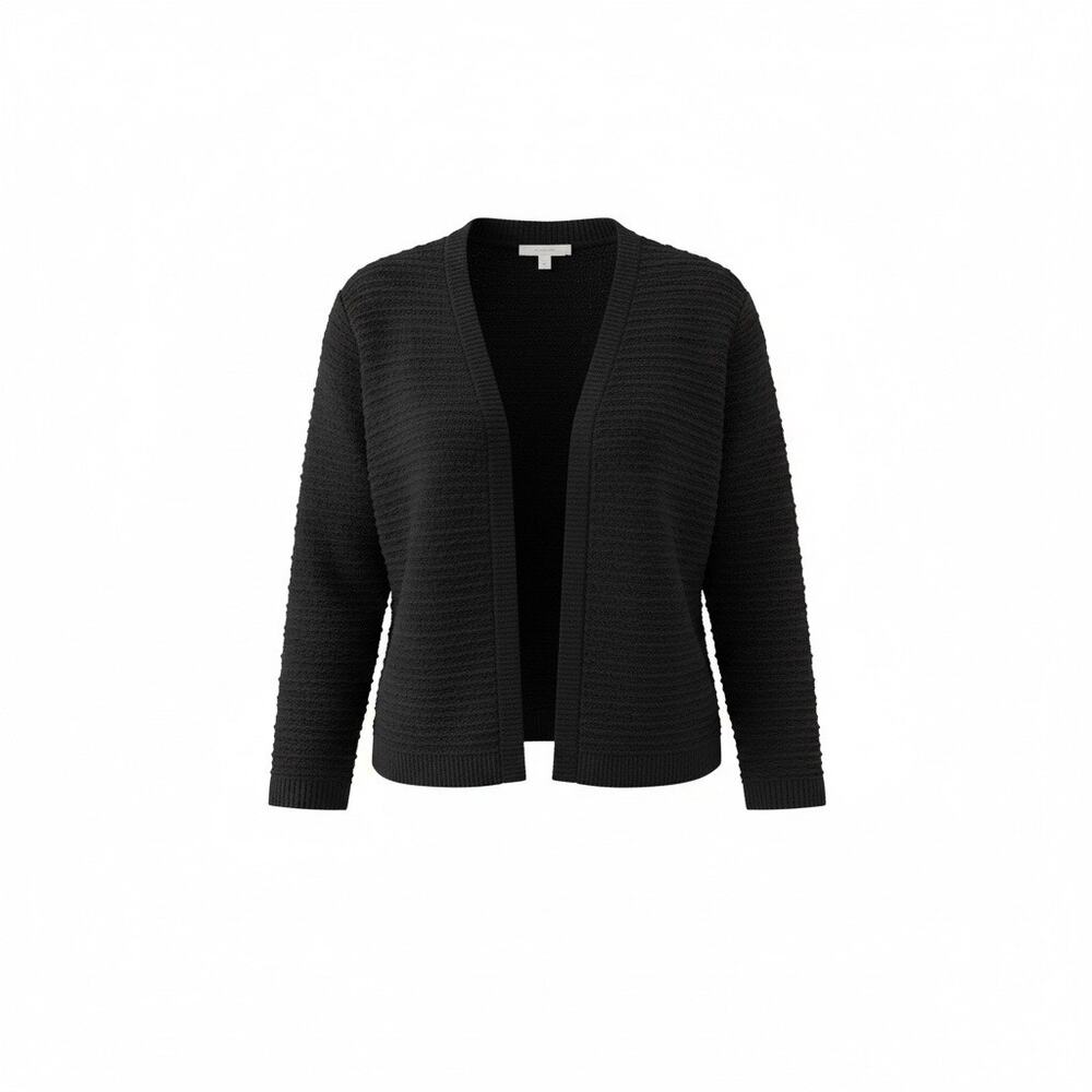 Nina Leonard xl black minimalist textured open knit cardigan